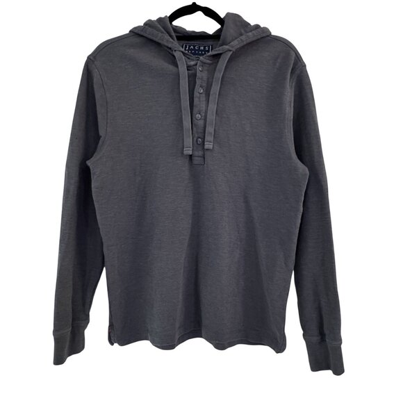 JACHS New York Tribeca Mens Hoodie Henley Long Sleeve 100%Cotton Gray Pullover M - Picture 1 of 7